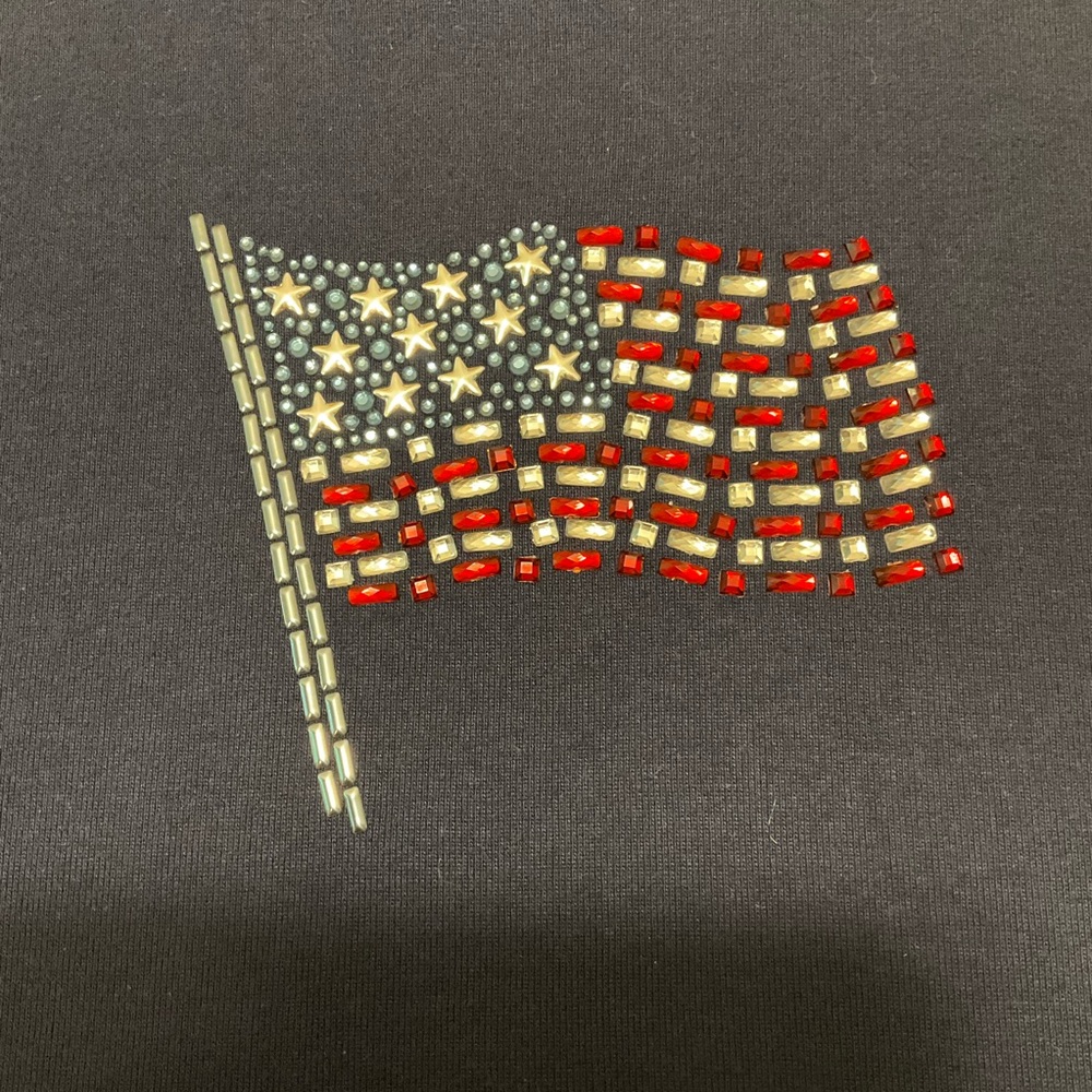 KAREN SCOTT sz Petite Large Patriotic T Shirt Embellished Bead Flag  NWT Navy + - Picture 4 of 6
